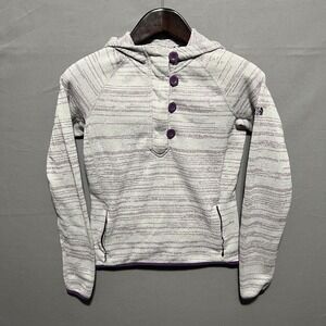 The North Face Hoodie Womens Medium Gray Striped Fleece Henley 1/4 Zip Pullover